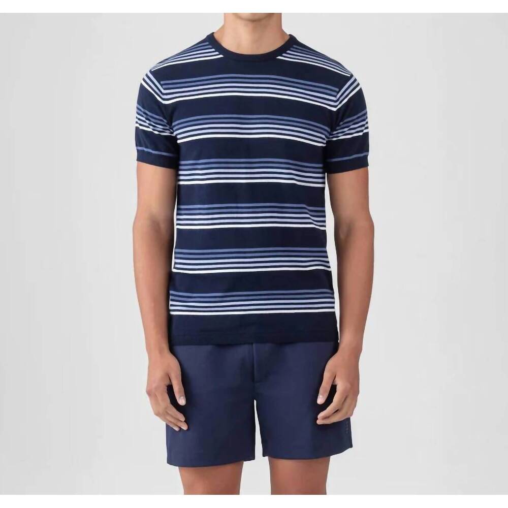 NEW RON DORFF knitted striped t-shirt in navy